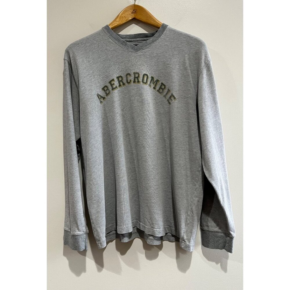 Y2K Abercrombie & Fitch V-Neck T-Shirt Mens XL Gray Spellout Heavyweight - Picture 2 of 6